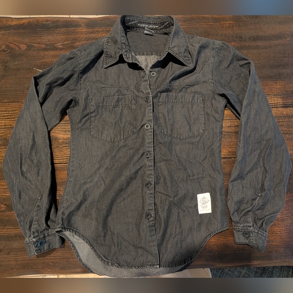 Vintage Marithe Francois Girbaud Shirt Womens S Grey Button Up Long Sleeve